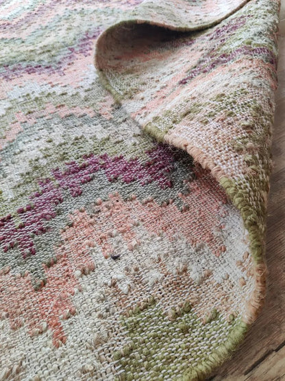 Handwoven Cotton Jute Rug, Zigzag Flatweave Carpet,