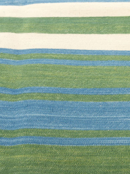 Handmade Coastal Blue & Forest Green Striped Rug