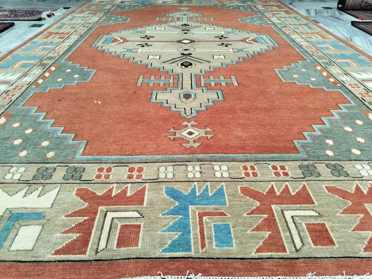 Hand-Knotted Caucasian Kazak Geometric Wool Rug