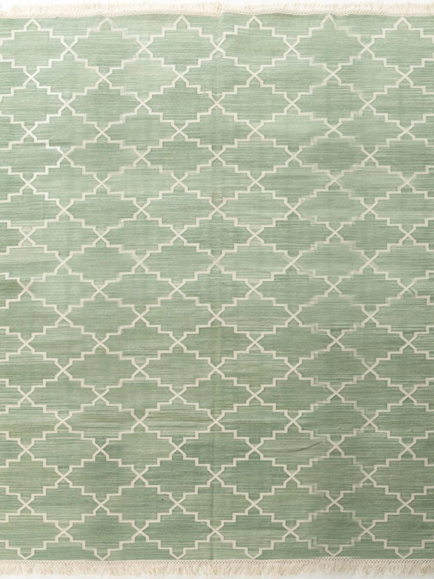 Geometric Zen Trellis Sage Stepped Diamond Cotton Flatweave Rug