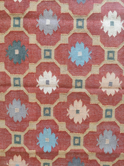 Hellenic Crimson Medallion Red Greek Key Border Kilim rug