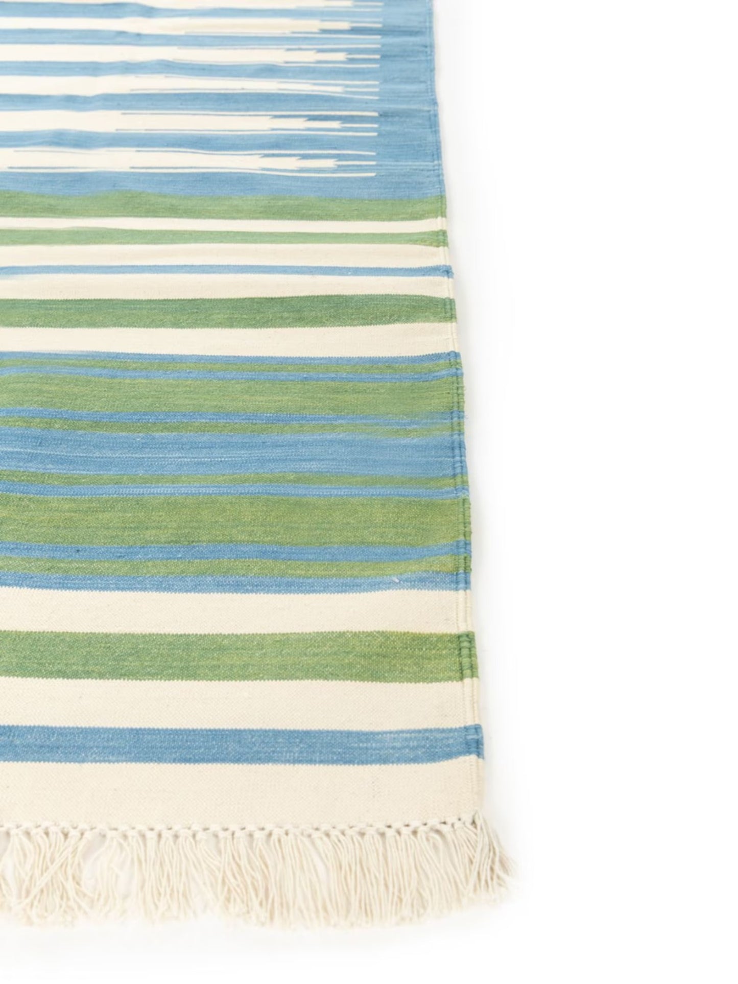 Handmade Coastal Blue & Forest Green Striped Rug