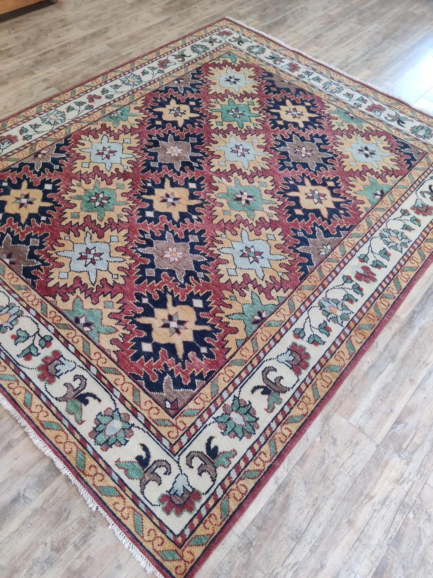 Hand-Knotted Serrated Medallion Tribal Wool Rug
