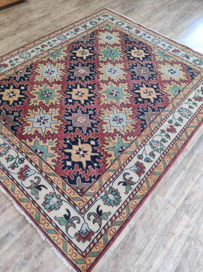 Hand-Knotted Serrated Medallion Tribal Wool Rug