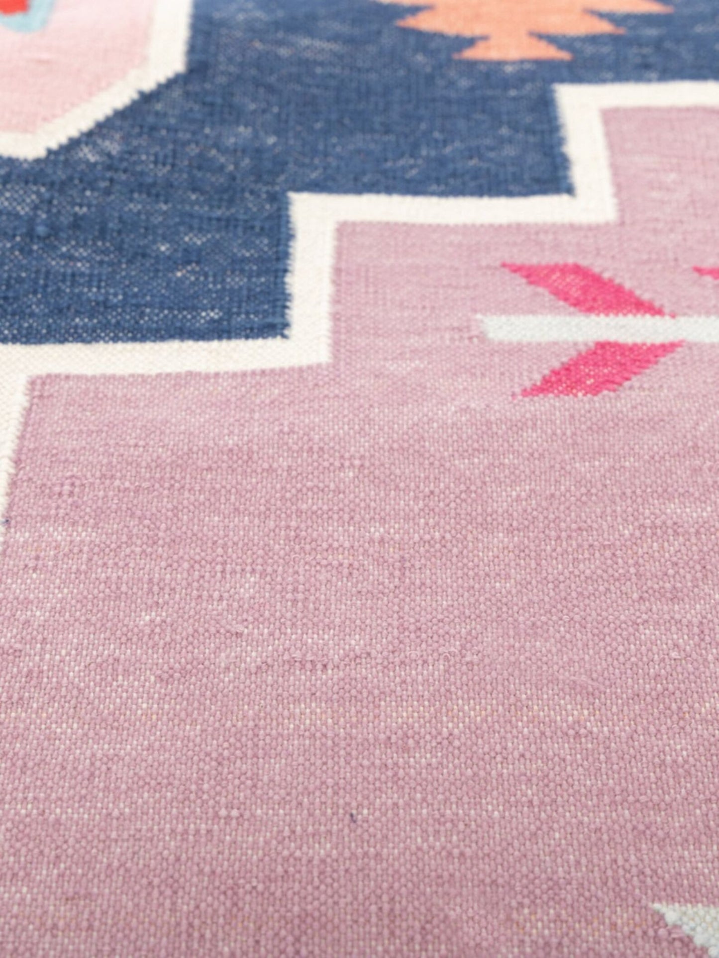 Southwestern Tribal Kilim - Pastel Pink & Blue Aztec Medallion Dhurrie