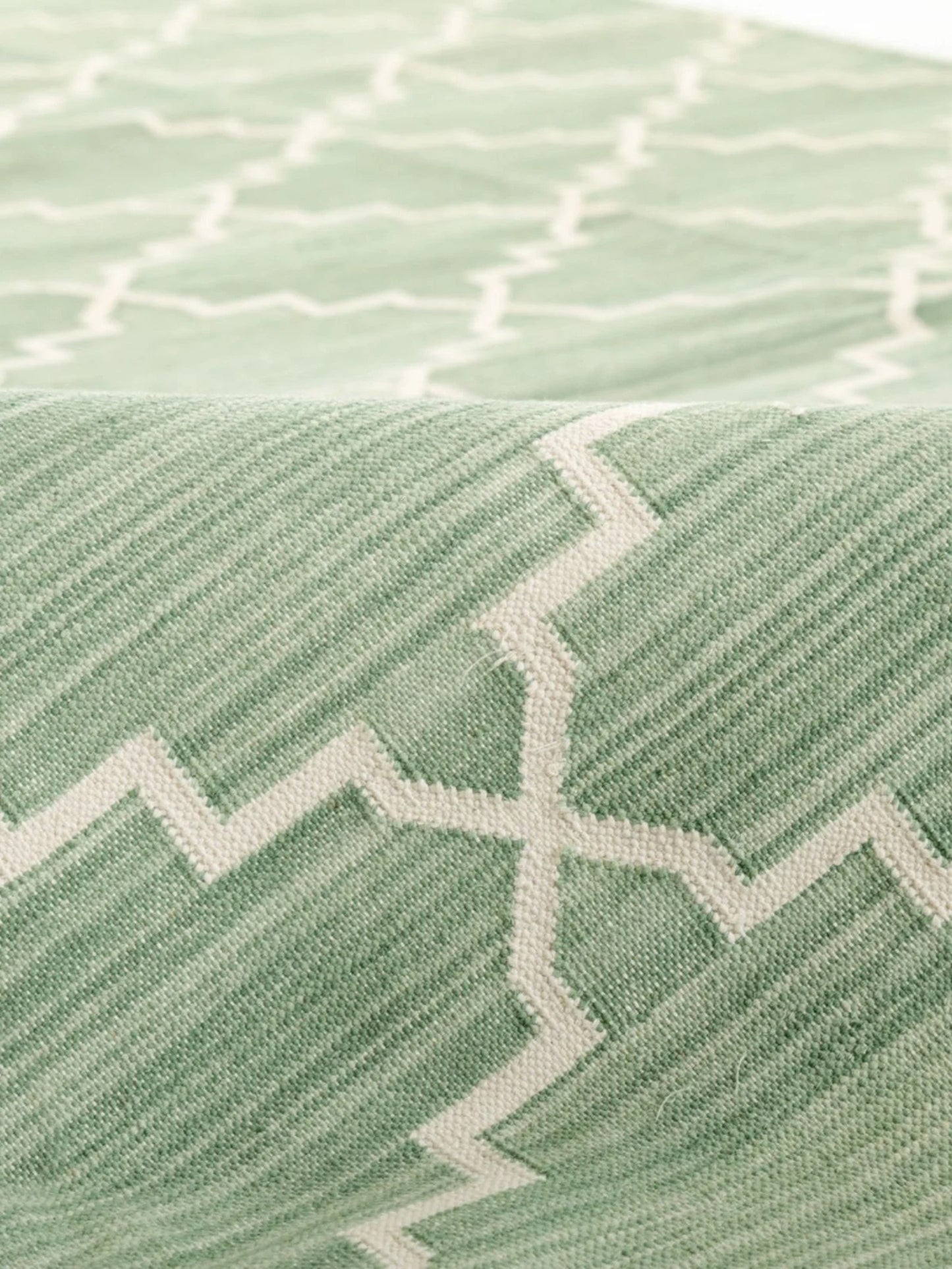 Geometric Zen Trellis Sage Stepped Diamond Cotton Flatweave Rug