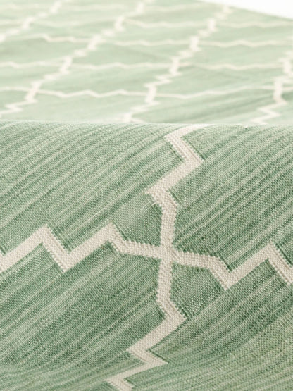 Geometric Zen Trellis Sage Stepped Diamond Cotton Flatweave Rug