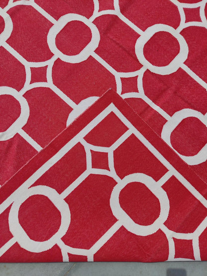 Modern Red Octagon Artisan Crafted Reversible Cotton rug