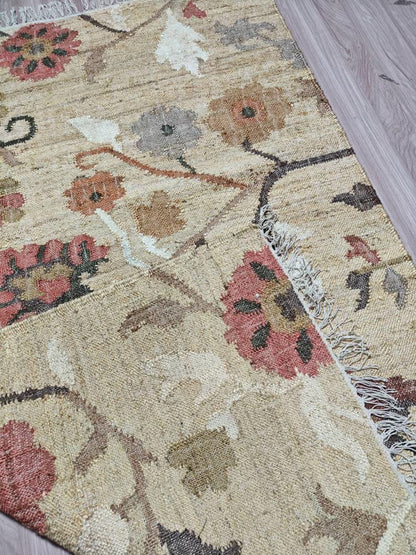 Rustic Floral Flat Weave Handmade  jute Carpet
