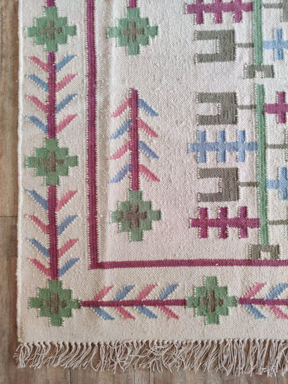 Handmade Vintage Wool Rug with Tribal Pattern