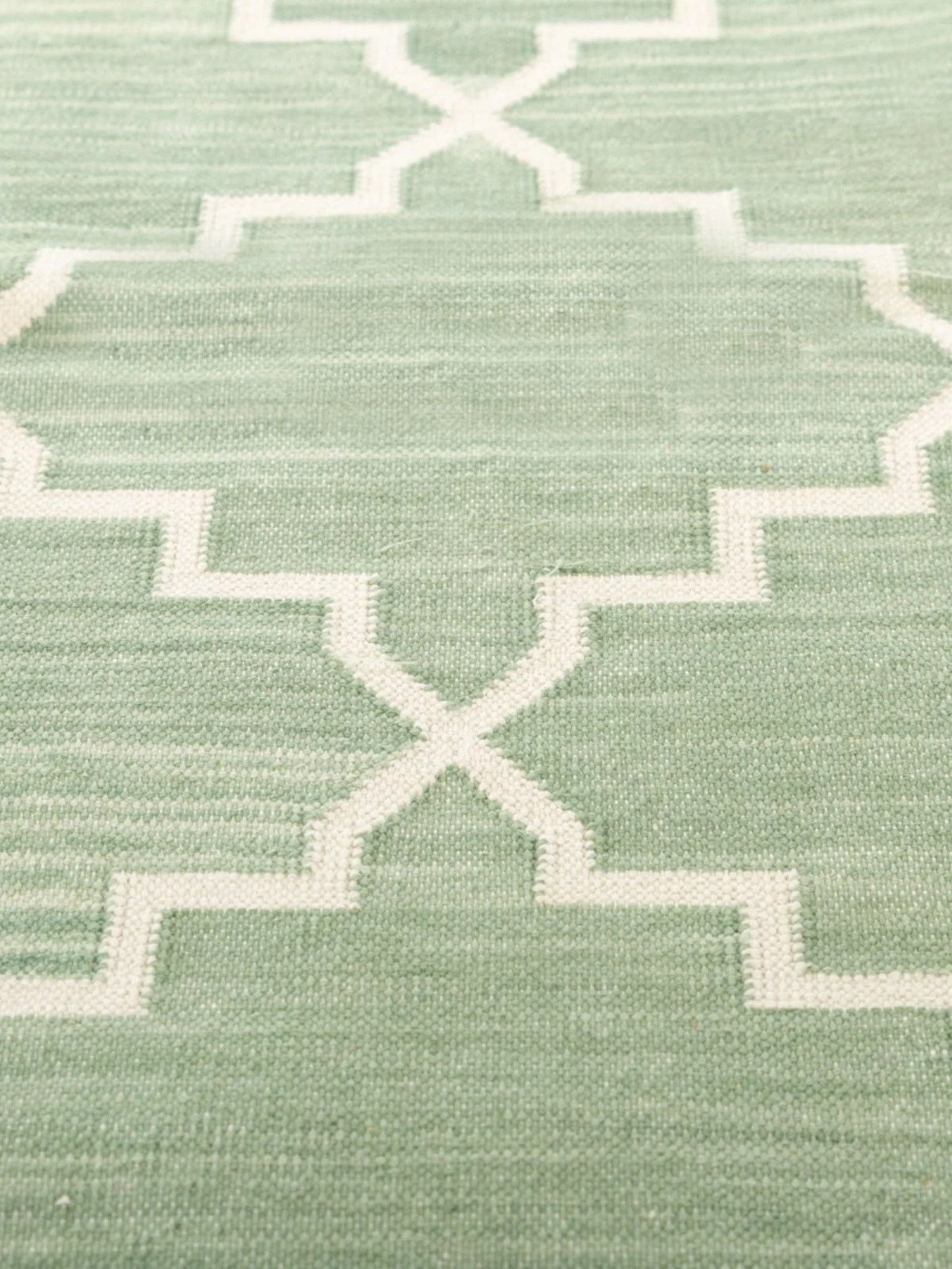 Geometric Zen Trellis Sage Stepped Diamond Cotton Flatweave Rug