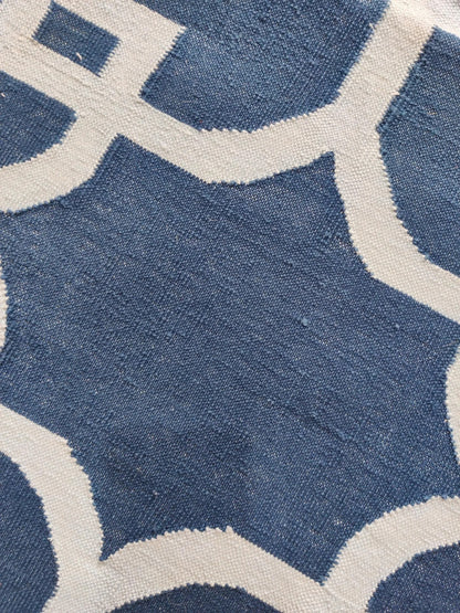 Nautical Navy Trellis Hand-Woven Petal Lattice Dhurrie