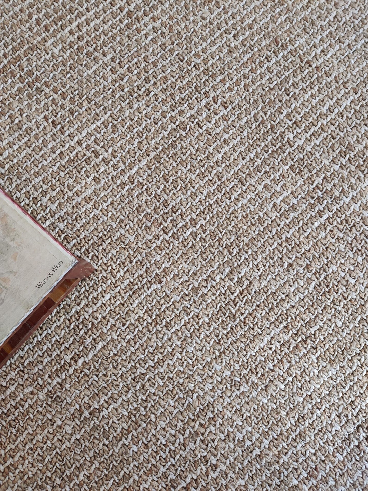 Organic Tan Herringbone Pattern Thick Jute Soumak Rug