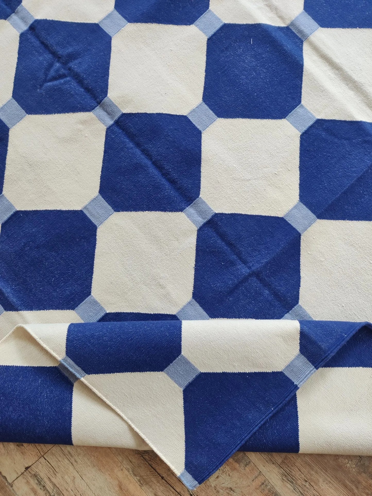 geometric octagon and diamond pattern Cotton Dhurrie Rug