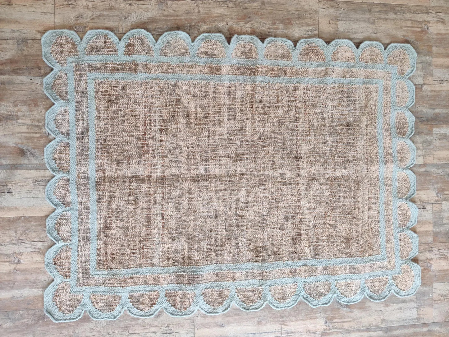 Home Decor Scallop Bordered Design cotton jute Rug,