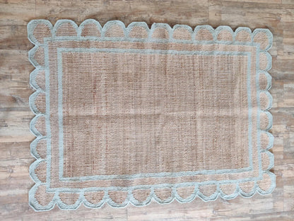 Home Decor Scallop Bordered Design cotton jute Rug,