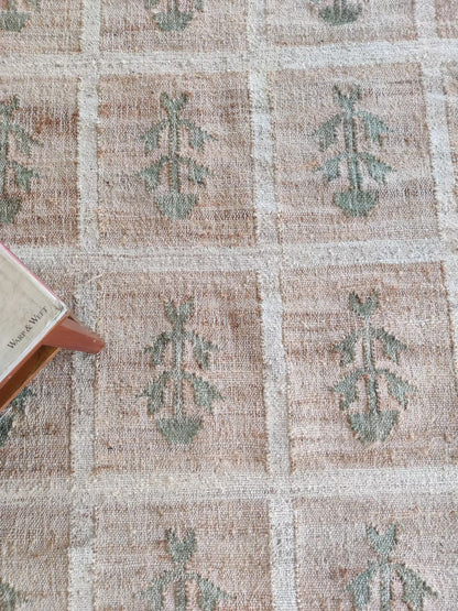 Hand-Woven Botanical Lattice Earth Tone Cotton Jute Rug