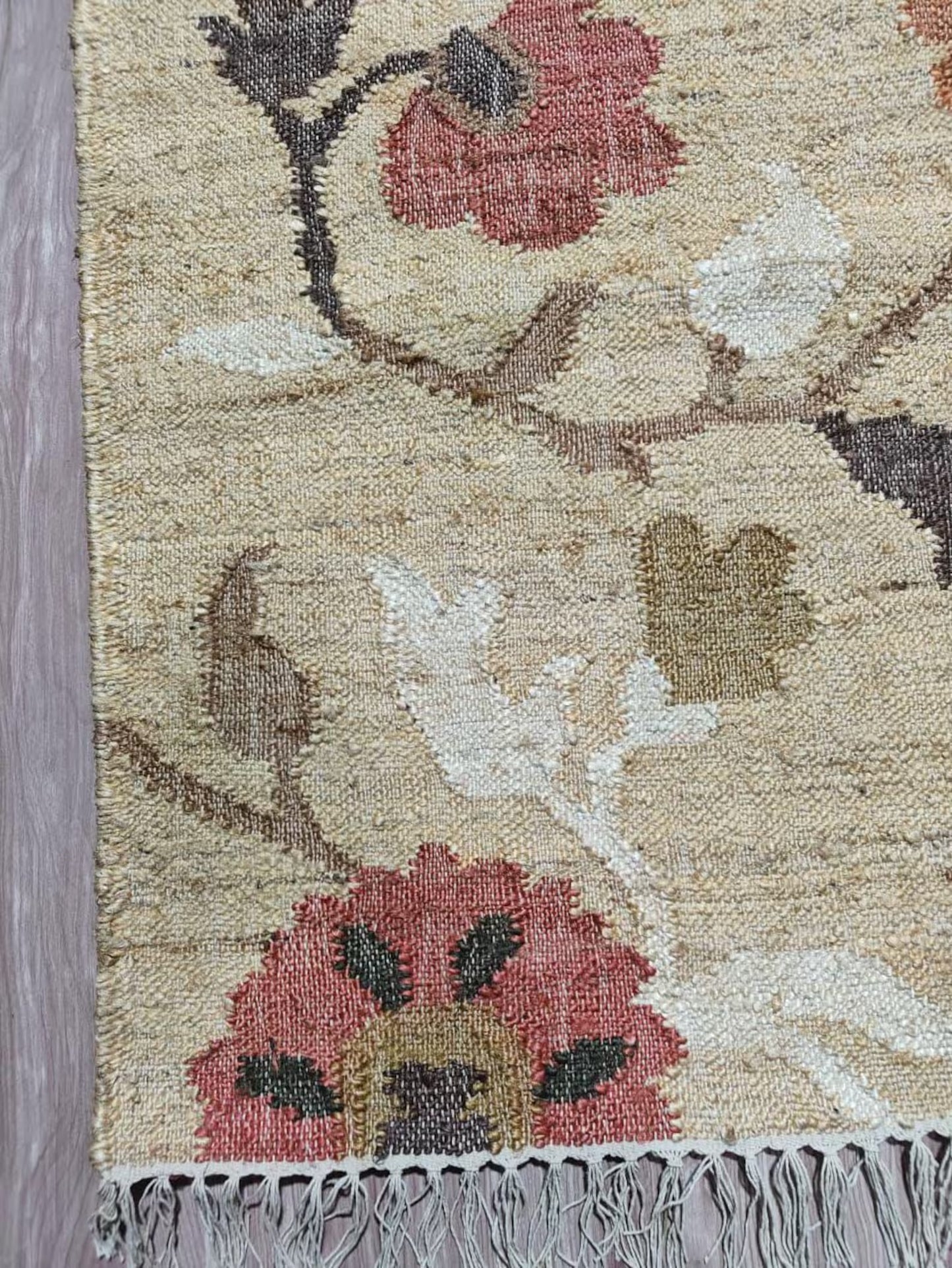 Rustic Floral Flat Weave Handmade  jute Carpet
