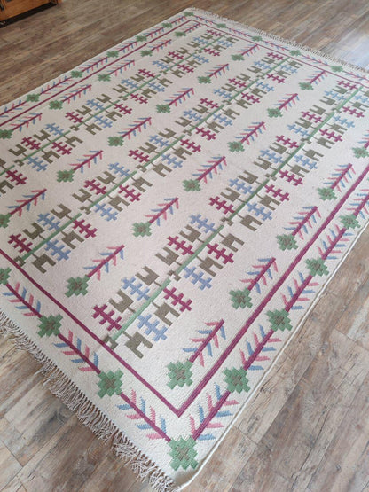 Handmade Vintage Wool Rug with Tribal Pattern