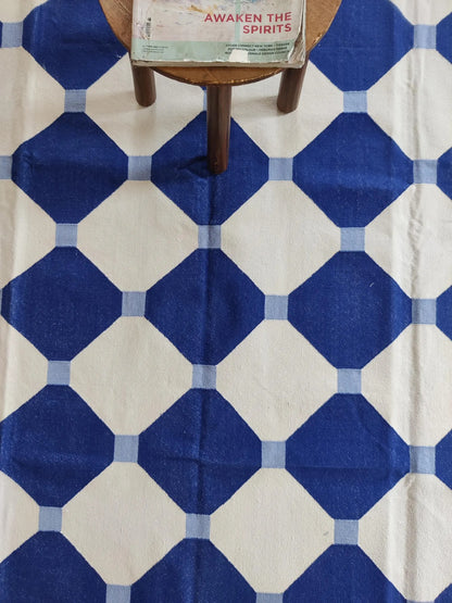 geometric octagon and diamond pattern Cotton Dhurrie Rug