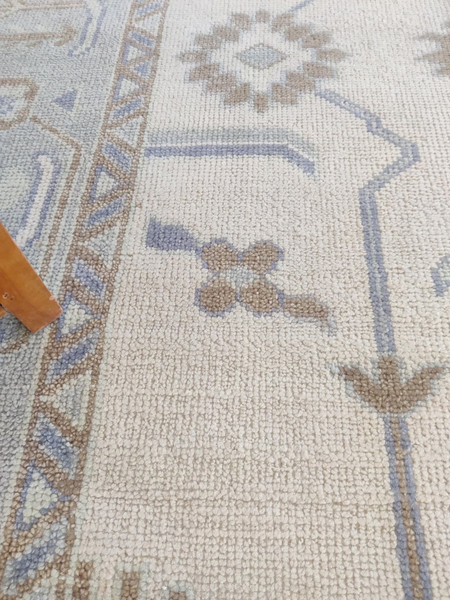 Soft Slate and Cream Hand-Knotted Botanical Rug