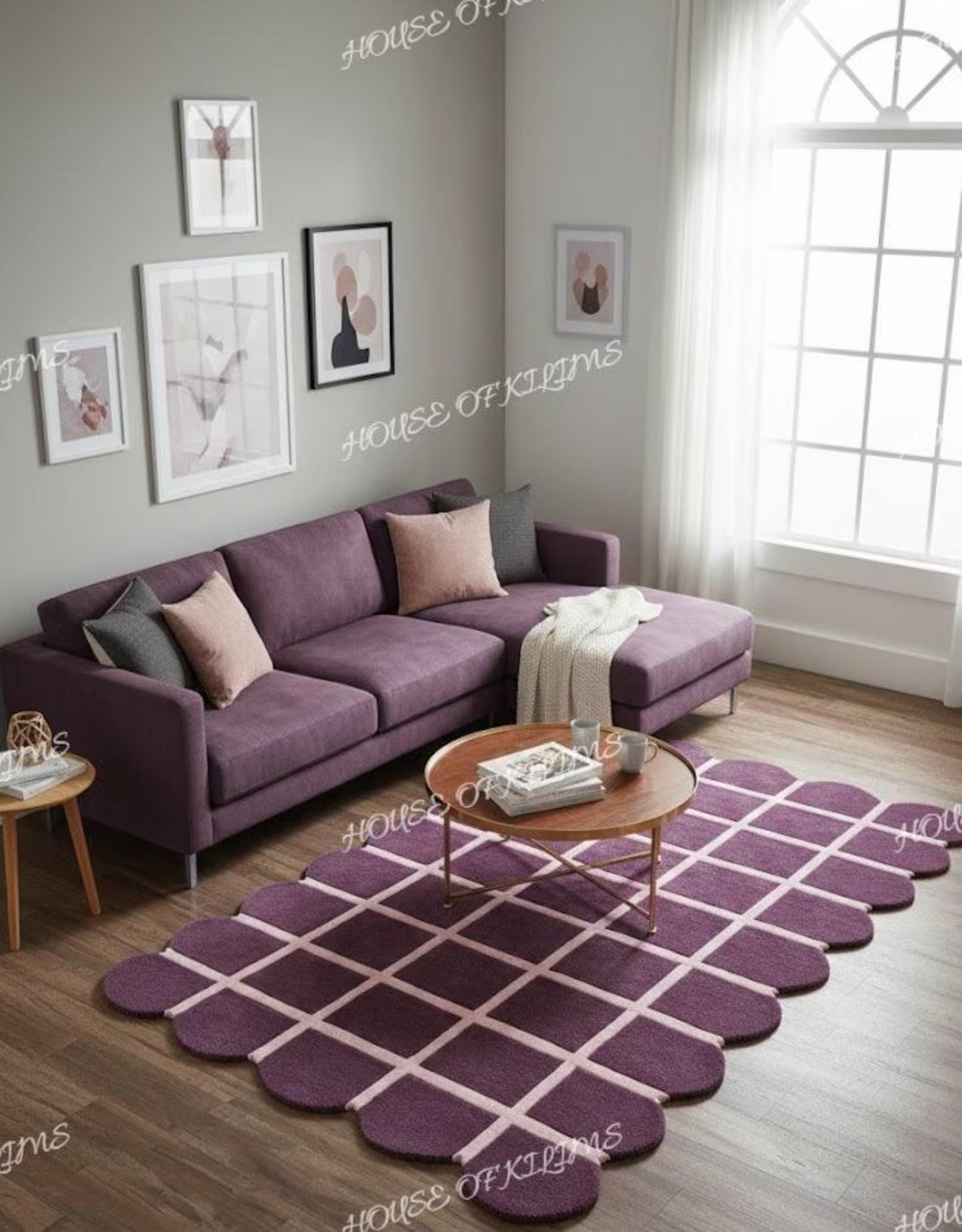 Velvet Berry Windowpane High-Quality Handcrafted Sculptural Floor Decor