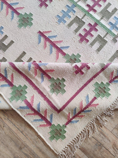 Handmade Vintage Wool Rug with Tribal Pattern