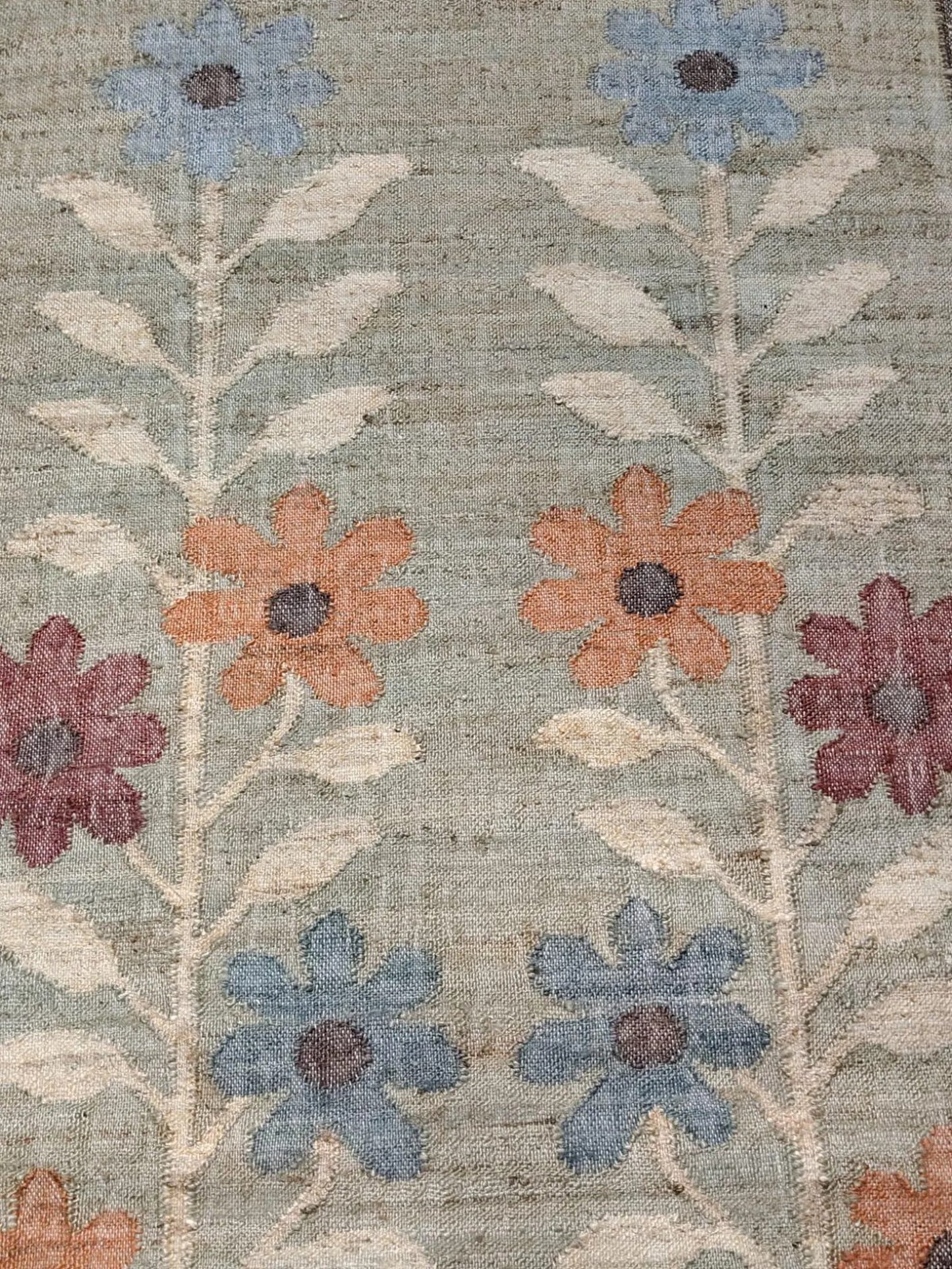 Sage Green Vintage Flower Carpet for Living Room
