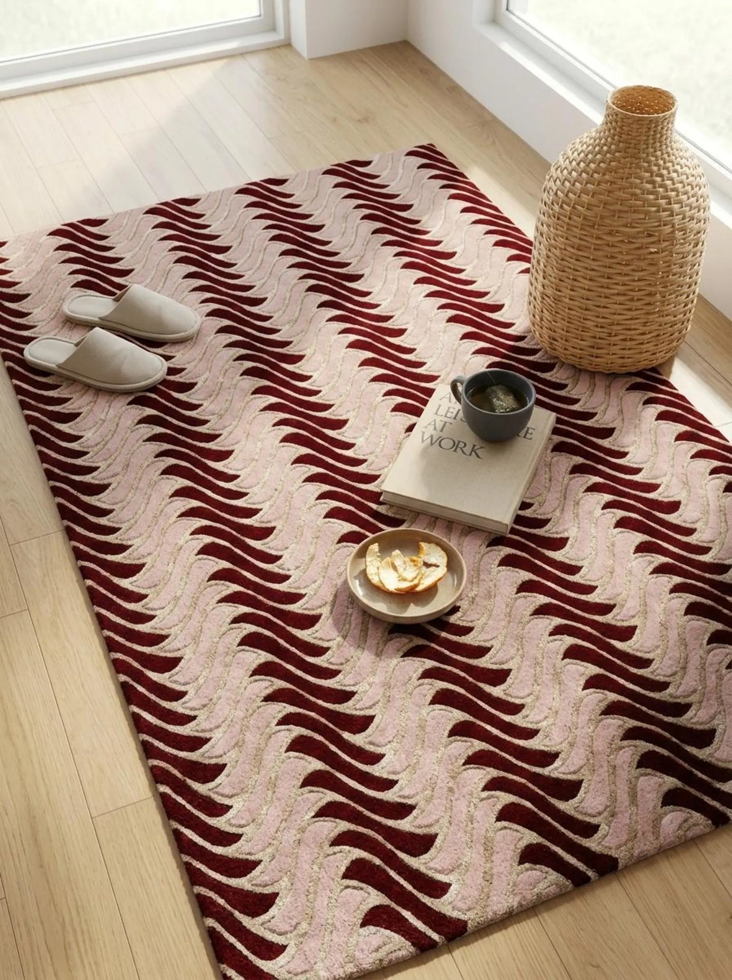 Dynamic Geometric Wool Rug Undulating Chevron Pattern