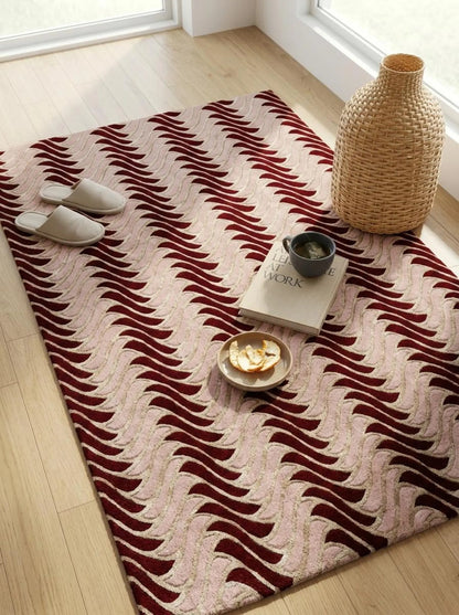Dynamic Geometric Wool Rug Undulating Chevron Pattern