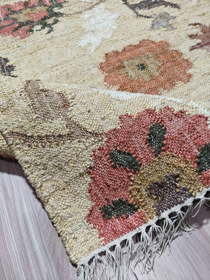 Rustic Floral Flat Weave Handmade  jute Carpet