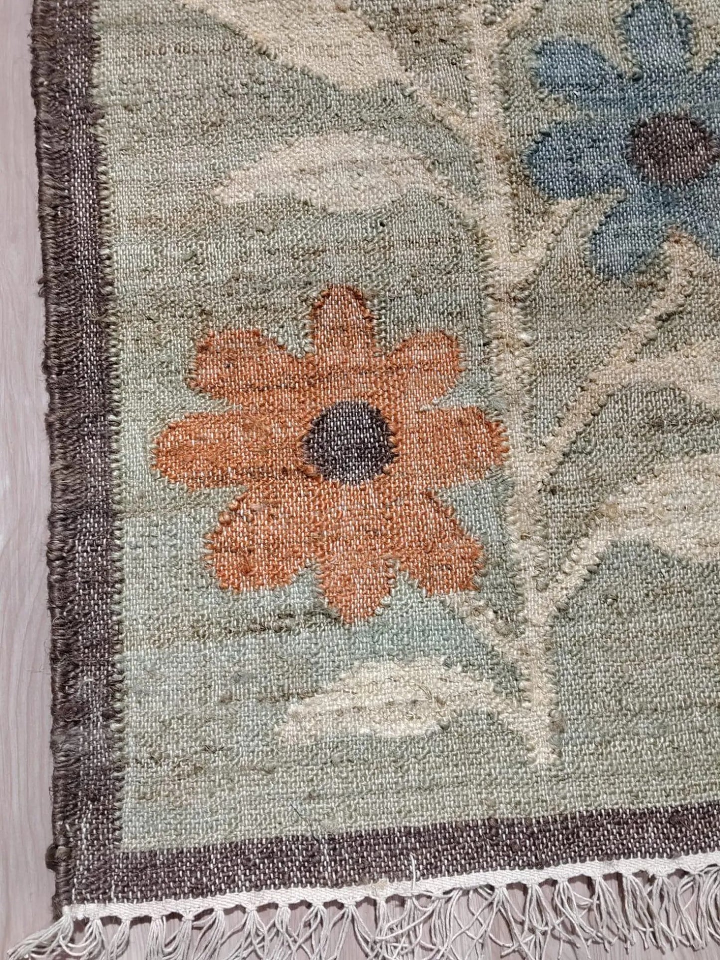 Sage Green Vintage Flower Carpet for Living Room
