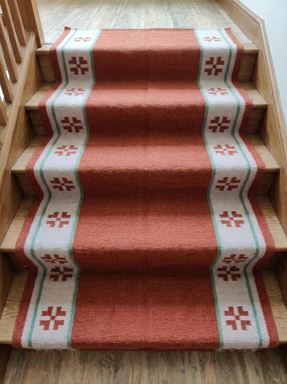 Terracotta Oasis Border Rust Red & Cream Wool Cotton Dhurrie Rug
