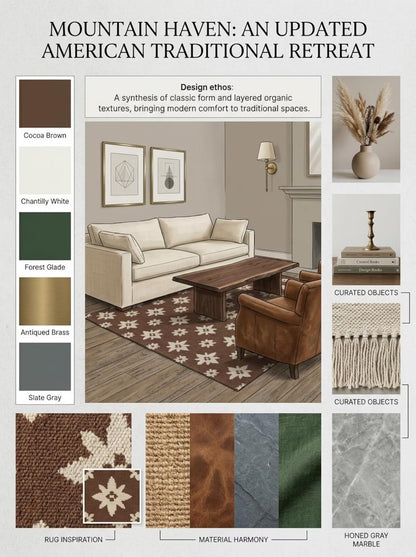 Chestnut Starburst Blossom Earthy Brown & Cream Wool Cotton Dhurrie Rug