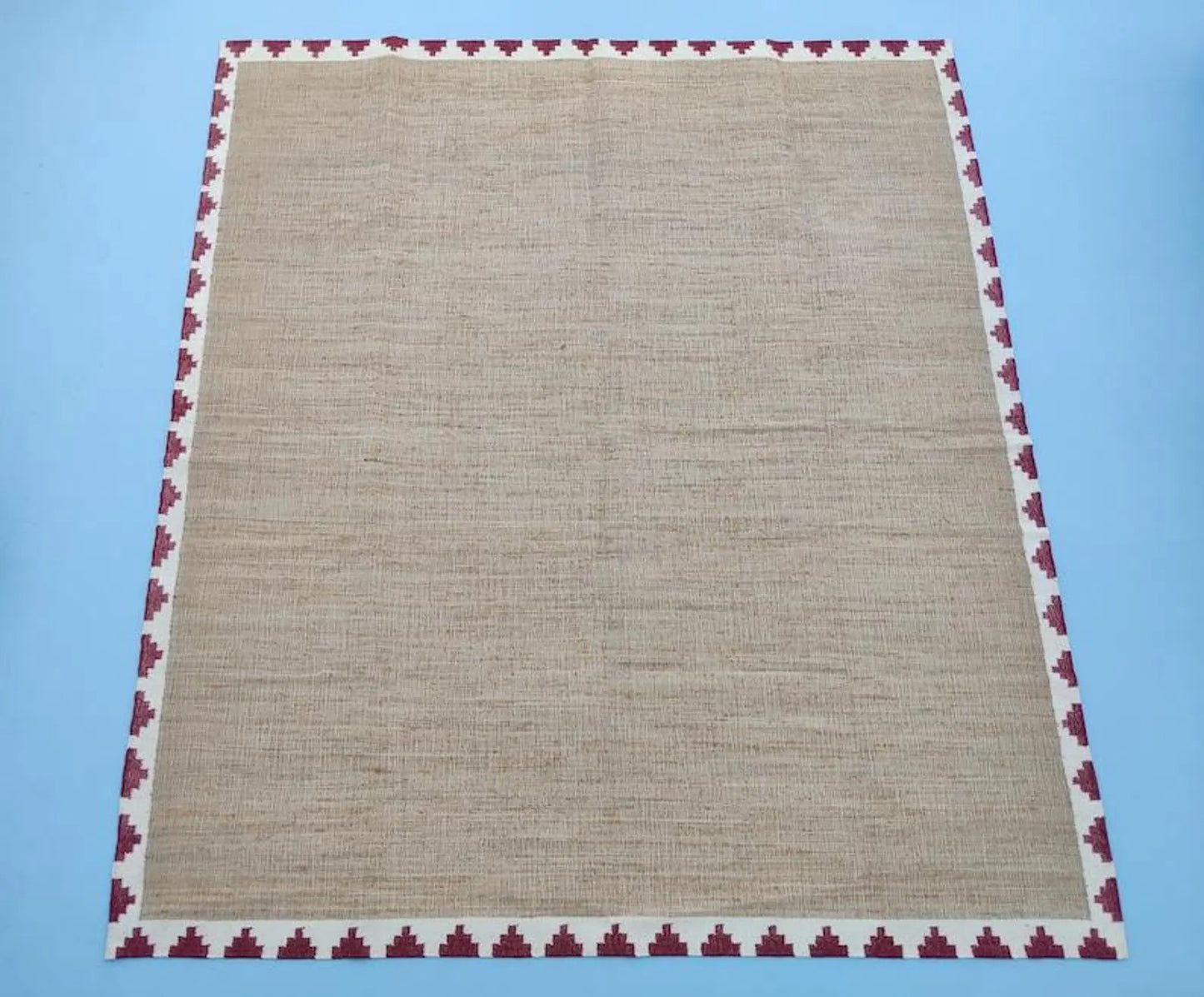 Natural Beige with Red Geometric Border Kilim rug