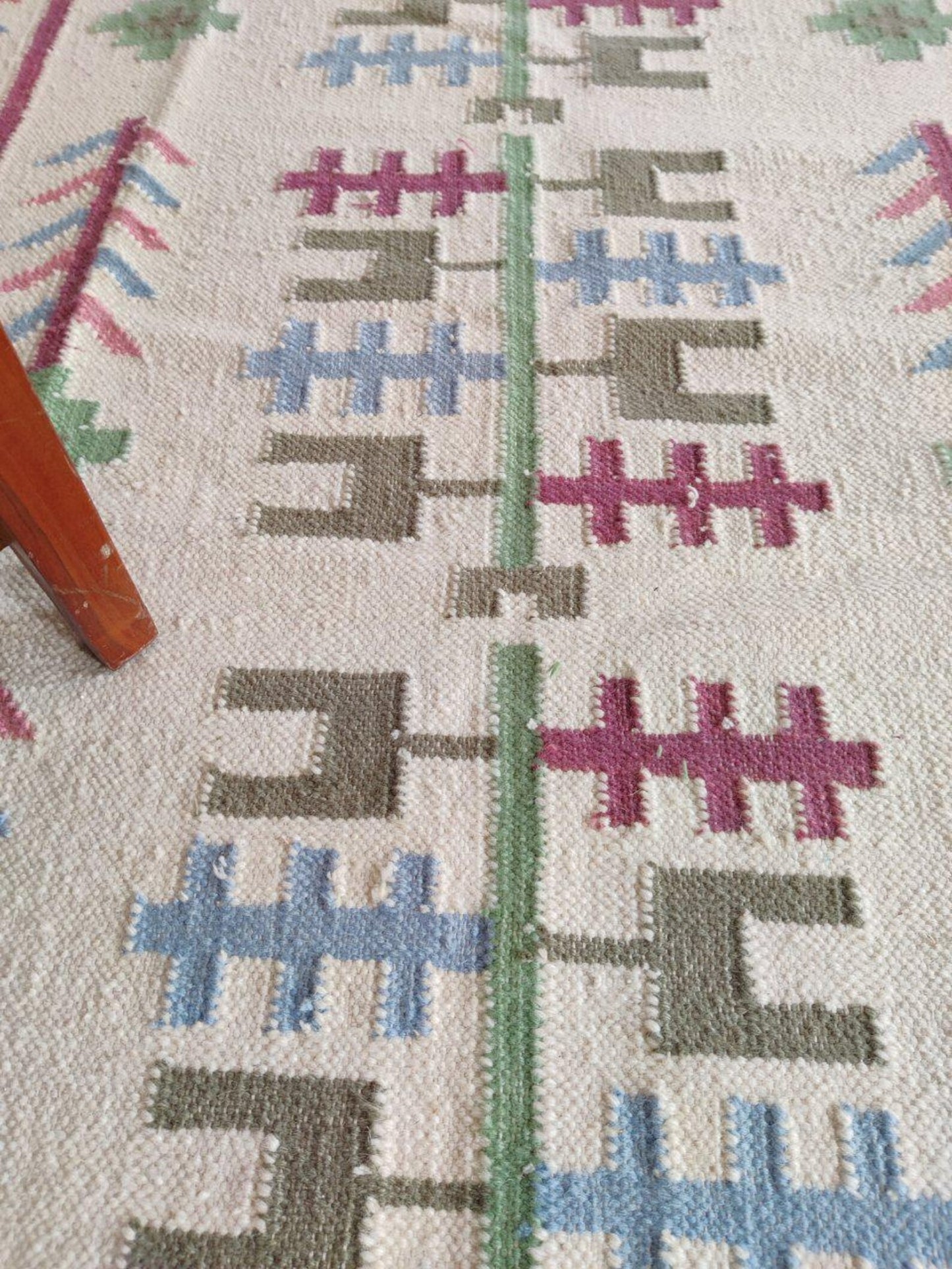 Handmade Vintage Wool Rug with Tribal Pattern