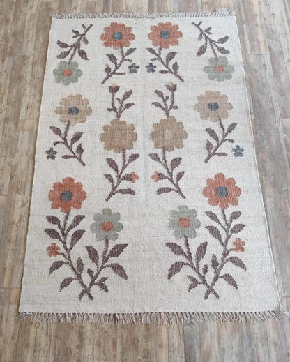 Vintage Style Textured Earth Tone Meadow Dhurrie