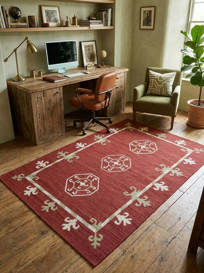 Crimson Gul Antique Octagonal Medallion Flatweave Area Rug