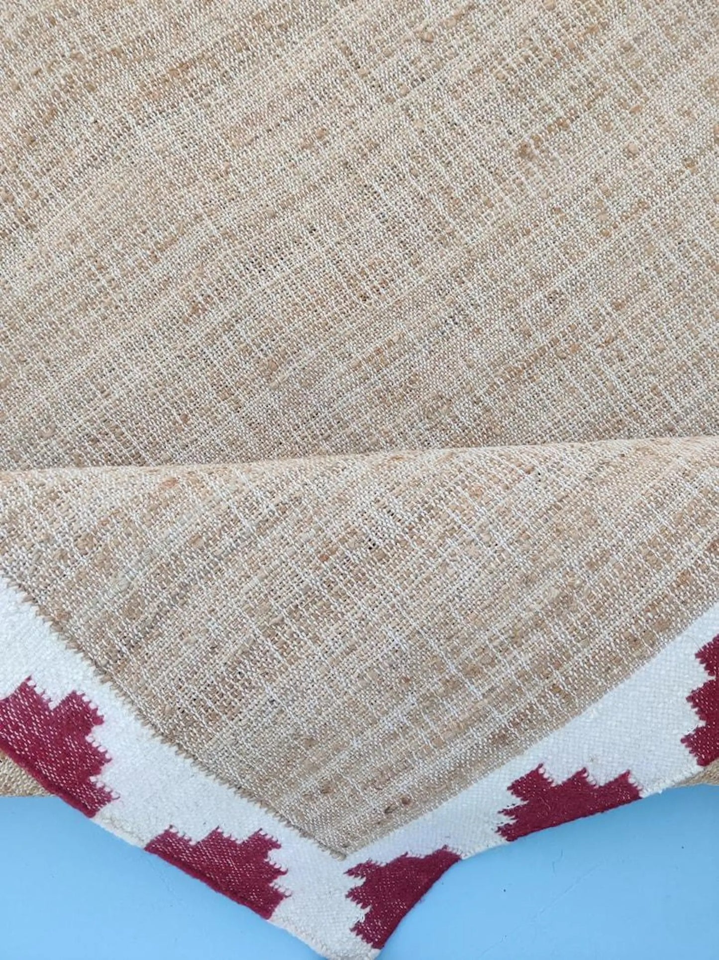 Natural Beige with Red Geometric Border Kilim rug