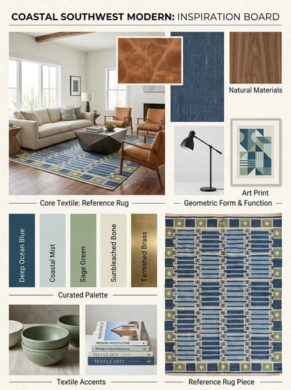 Caspian Tile Lattice Blue & Green Wool Cotton Dhurrie Rug