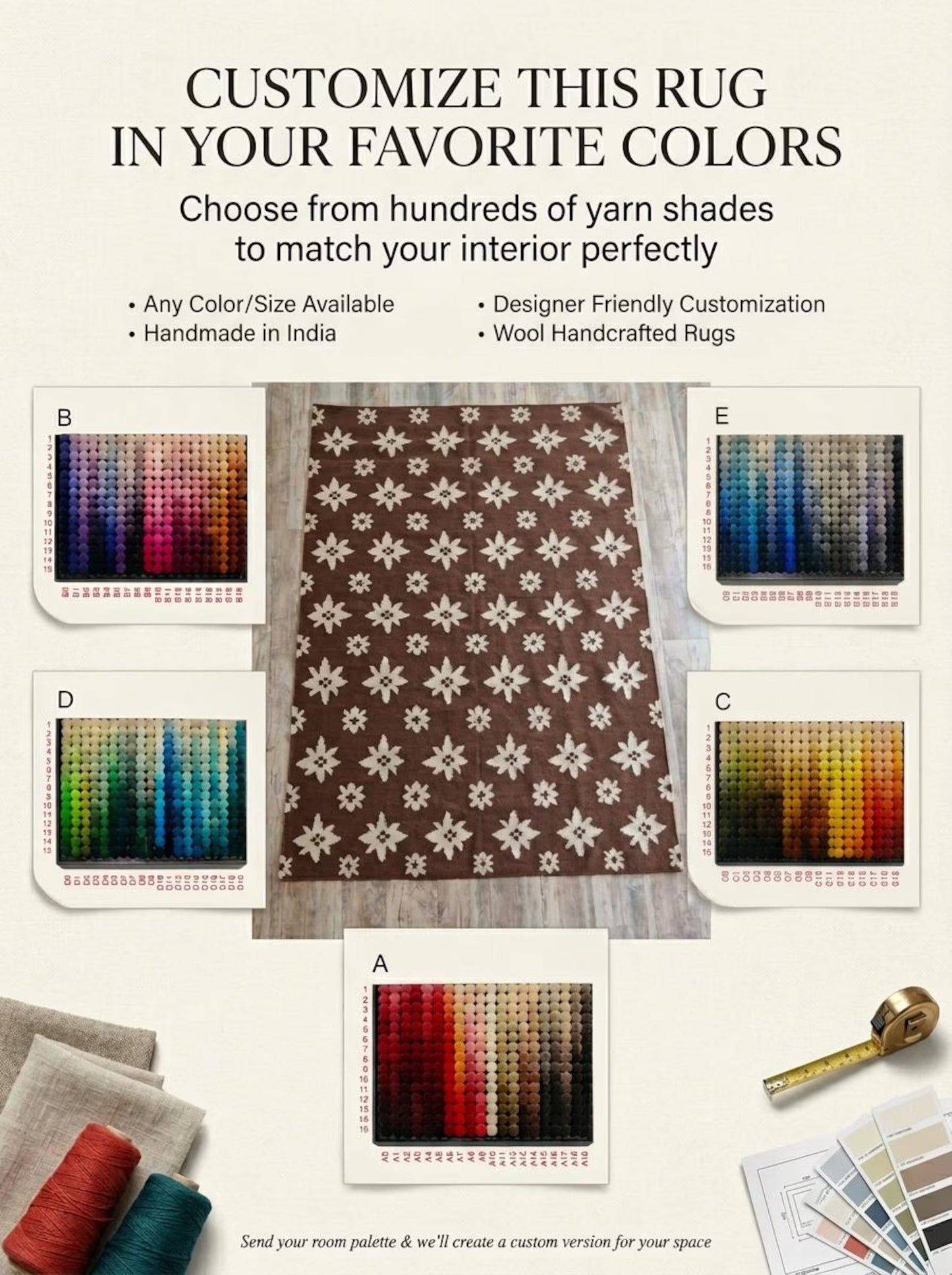 Chestnut Starburst Blossom Earthy Brown & Cream Wool Cotton Dhurrie Rug
