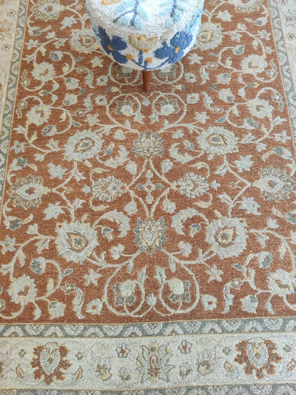 Vintage Khotan Revival Antique Look Rust Red Area Rug