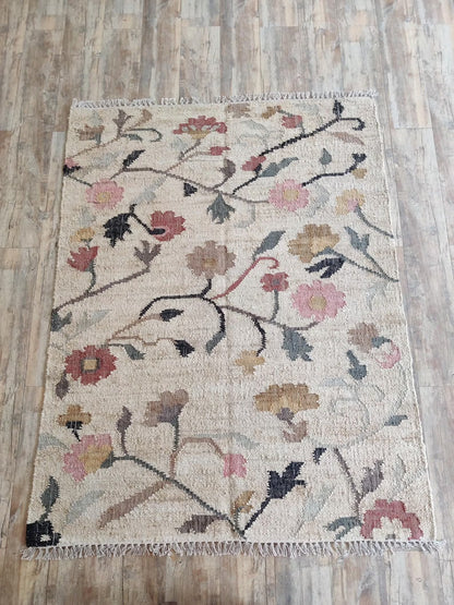 Rustic Multi-Tonal Floral Cotton Jute Rug