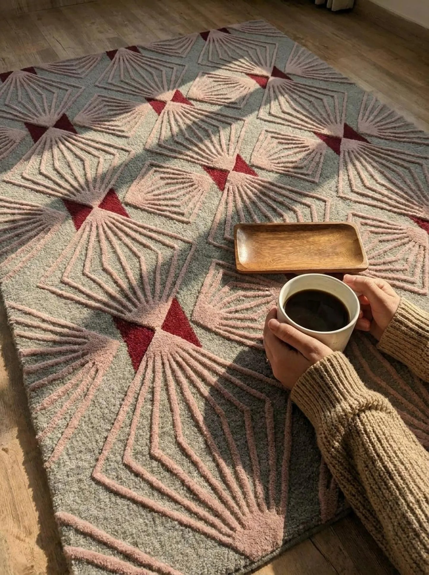 Sculptural Sunburst Diamond Pattern Premium Handcrafted Minimalist Floor Decor