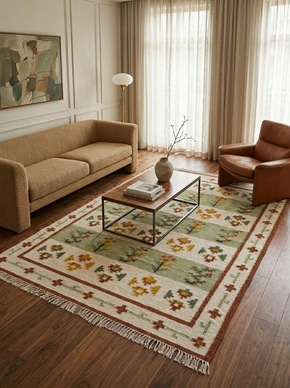 Meadow Heritage Handwoven Scandinavian Floral Rug