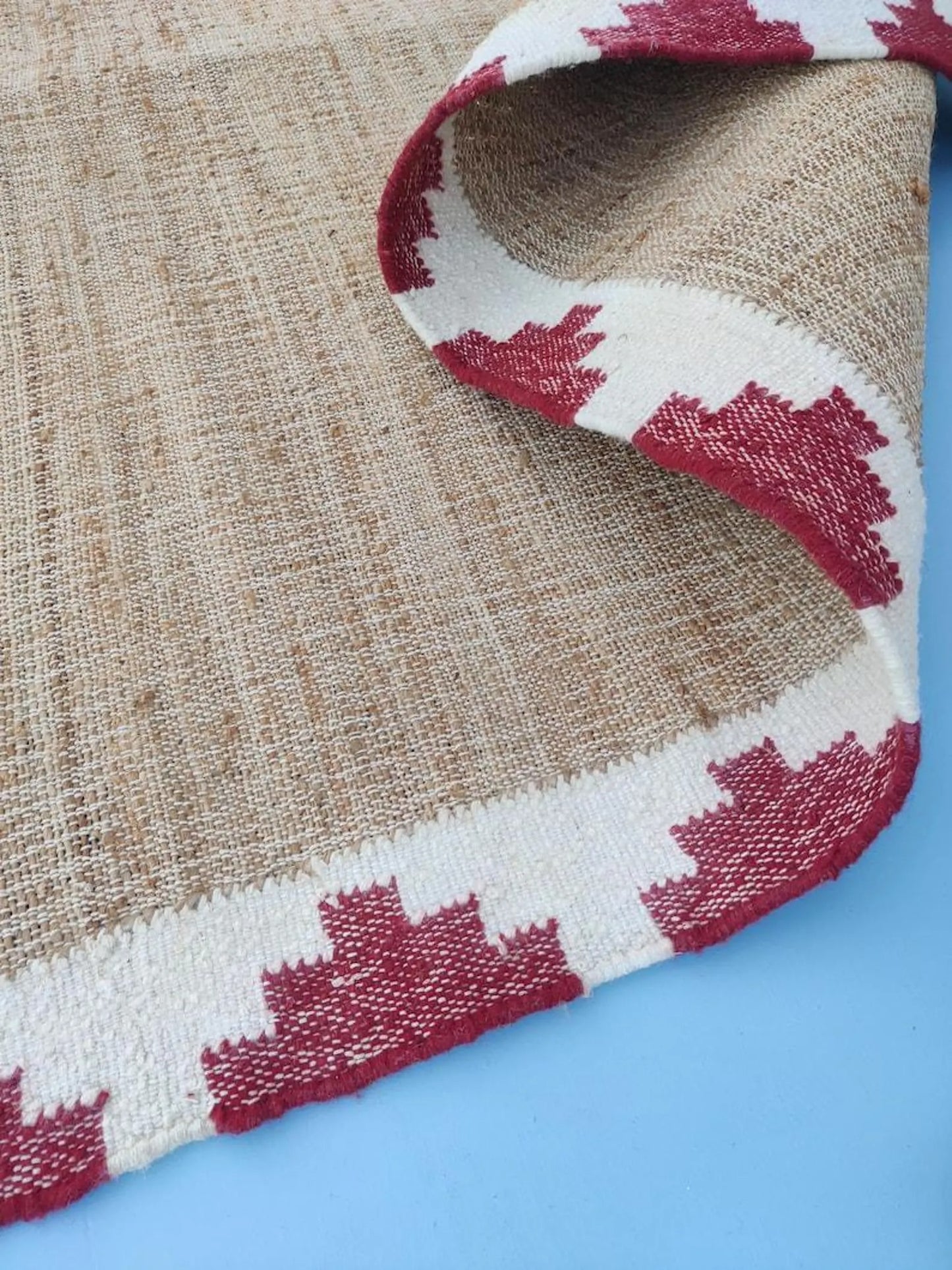 Natural Beige with Red Geometric Border Kilim rug