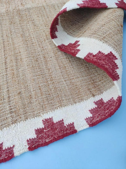 Natural Beige with Red Geometric Border Kilim rug