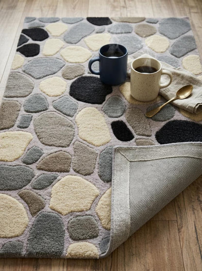 River Stone Pebble Design Modern High-Low Textured Area Carpet for Living Room