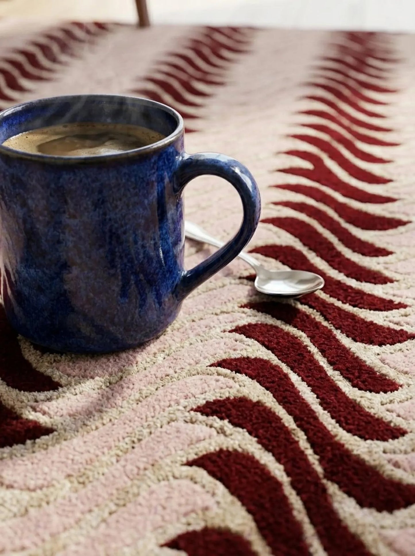 Dynamic Geometric Wool Rug Undulating Chevron Pattern