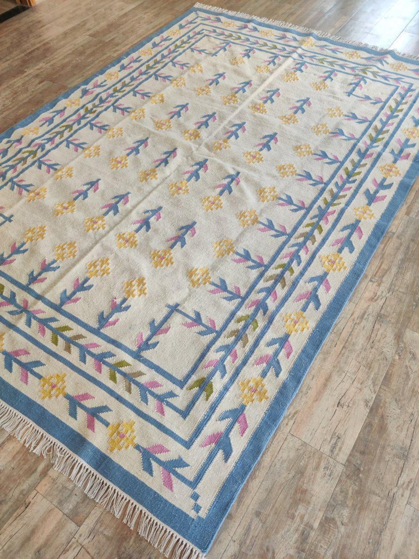 Nordic Primrose Meadow Handwoven Scandinavian Folk Art Kilim Rug